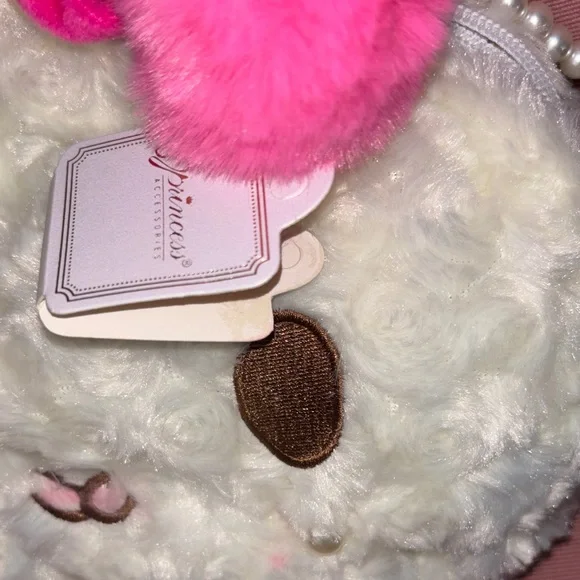 Adorable White and Pink Bunny Kids Purse with hot pink Pom Pom head band - Picture 5 of 7